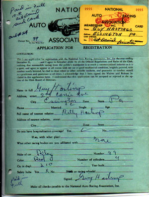 Association Auto  National Racing Season Silly on Actual 1955 National Auto Racing Association Registration For Car 39